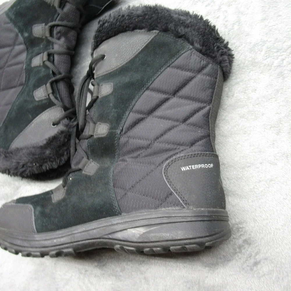 Columbia Winter Boots Women 11 Black Suede Waterproof Insulated Faux Fur Trim